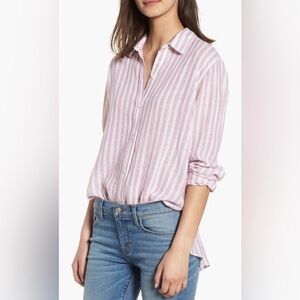 NWOT Rails Sydney Florence Stripe Linen Blend Shirt Button Down Rose Ivory XS